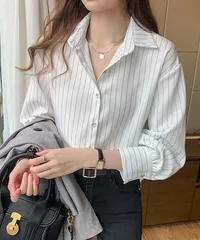 ストライプシャツブラウス レディース長袖