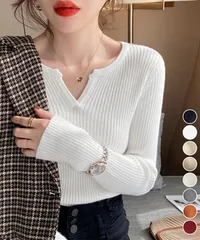 Vネック ニットトップス 長袖ニットソー