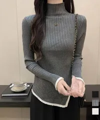 配色ハイネックニットセーター リブニット