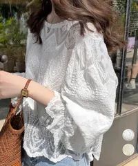 レース透かし袖ボリュームブラウス 春夏