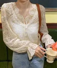 花柄レースブラウス シアートップス