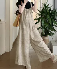 オールインワン サロペット ワンピース夏　ベージュ