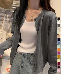 クルーネックニットカーディガン シンプル