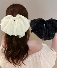 ビッグリボン バレッタ ヘアクリップ上品　キラキラ まとめ髪