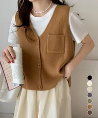 Vネックニットベスト ニットジレ 重ね着