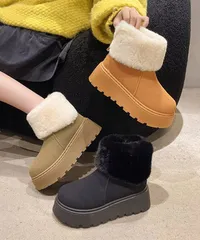 厚底ムートンブーツ 裏起毛ショートブーツ