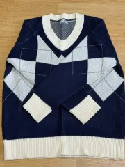ネイビー アーガイル ニット セーター