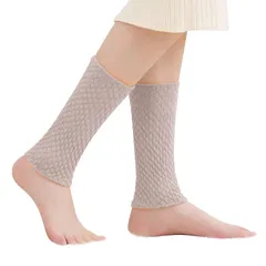 [Nippaws] レッグウォーマー 足首ウォーマー 内側シルク 外側コットン の二重編み 足首 温める 冷えとり 冷え対策 寝る時用 就寝用 冬用 (ベージュ, Freesize)