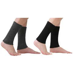 [Nippaws] レッグウォーマー 足首ウォーマー, 防寒対策 (ブラック+ダークグレー（2足組セット）, Freesize)
