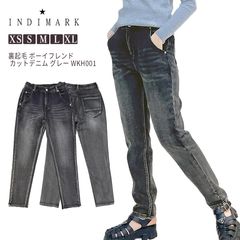 INDIMARK ジーンズ 裏起毛 ワイドデニム カットデニム ブラック