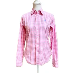 【美品】RALPH LAUREN SPORT ラルフローレンスポーツ レディース 6 コットン ピンクギンガムチェックシャツ 細見え M～L対応