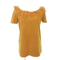 エフガール FguRL カットソー 半袖 フラワー ボートネック 薄手 38 約Mサイズ 茶 ブラウン ■YHS10