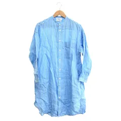 Gymphlex ジムフレックス バンドカラー長袖シャツワンピース サイズ:12 ストライプ/リネン100％    ブルー レディース / 241019001114