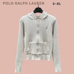 POLO Ralph Lauren ポロラルフローレン ロゴフード付きジップアップニットパーカー ケーブルニット ポケット フーディー オフホワイト レディース 長袖 輸入