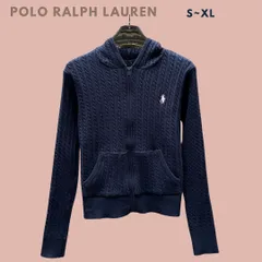 POLO Ralph Lauren ポロラルフローレン ロゴフード付きジップアップニットパーカー ケーブルニット ポケット フーディー ネイビー レディース 長袖 輸入