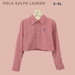 POLO Ralph Lauren ポロラルフローレン ロゴチェックシャツ 長袖シャツ クロップ丈 ショート丈 レッド レディース 輸入