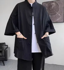 リネンシャツ メンズ シャツ カジュアルシャツ 半袖シャツ コットン 薄手 綿麻シャツ ブラック