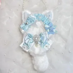 10cm ちびぐるみ ぬい服 水色ネコ にじぱぺっと しっぽ付き パールチェーン付属 #38