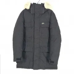 LACOSTE レディース フードファー ダックダウン 95 チャコール (HU41665)