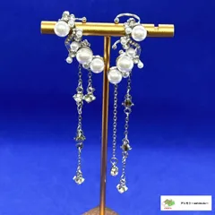 ☆パール イヤークリップ イヤーカフ ジュエリー シルバー カラー 穴なしOK ロングチェーン リキッドメタルウィング イヤリング ゴージャス キラキラ ロング 人気 トレンド// E-57