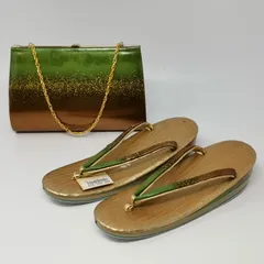 和装小物　和装　バッグ　草履　セット　ゴールドカラー　草履サイズL  片足破れあり　中古品　管理番号ARCAMKO223