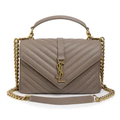 サンローラン カレッジ ミディアム 2Way チェーン ショルダー ハンドバッグ 斜め掛け カーフスキン レザー グレージュ アンティークゴールド金具 600279 SAINT LAURENT（未使用　展示品）