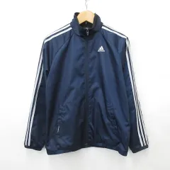アディダス adidas ジャケット ウインドジャケット ゴルフ スポーツウェア 長袖 ジップアップ ライン 紺 グレー ネイビー M