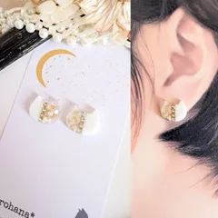 煌めく バイカラー 白猫 ピアス イヤリング ホワイト
