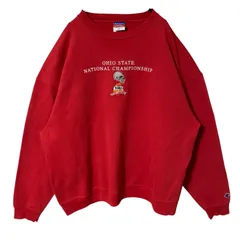 レッド 赤 チャンピオン トレーナー 刺繍 アメフト スポーツ オーバーサイズ 2XL スウェット レディース ユニセックス メンズ 古着 長袖