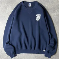 90s RUSSELL ポリス ロゴ プリント 前V スウェット トレーナー XL / 90年代 メキシコ製 オールド ラッセル ネイビー 紺