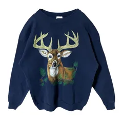 TULTEX トレーナー 2XL ネイビー 紺 アニマル 鹿 動物 スウェット レディース ユニセックス メンズ 古着 長袖