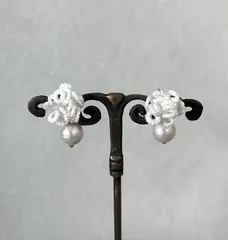 2wayピアス　タティングレース　コットンパール