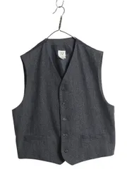 【お得なクーポン配布中!】 デッドストック 00s オールド ギャップ ウール テーラード ベスト メンズ L ポケット付き ヘリンボーン ストライプ ジレ 重ね着 前開き 紺