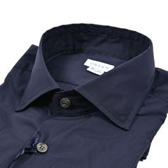 極美品】オリアン リネン バンドカラーシャツ S ネイビー 麻 長袖