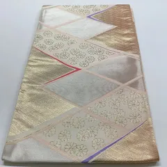 ［6031］袋帯 草花菱文様 金銀彩 六通 未仕立て 正絹 着物 フォーマル