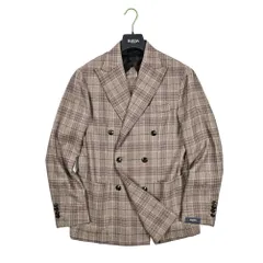 BARBA バルバ / JACKET DP テーラードジャケット 6Bダブル 秋冬 メンズ ヴァージンウール シルク グレンチェック ブラウン / 25-26AW / 427483