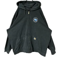 フルジップ パーカー グレー 3XL カーハート ストリート オーバーサイズ プリント ロゴ フーディ スウェット レディース ユニセックス メンズ 古着 長袖