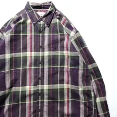 90's エディーバウアー チェック コットン ボタンダウン ネルシャツ (L) 紫ベース フランネル 90年代 旧タグ オールド　アメリカ古着 USED  ビンテージ ヴィンテージ