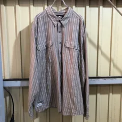 1002 HARLEY-DAVIDSON 長袖シャツ カーキ 3XL〜4XL ハーレーダビッドソン ストライプ柄 ワンポイント 刺繍ロゴ バッグロゴ 古着卸 アメリカ仕入