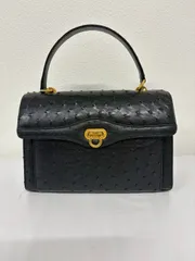【本革オーストリッチ】ハンドバッグ ブラック ゴールド金具 3層構造 ノーブランド