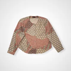 詩仙堂 / 吉祥柄 ノーカラージャケット ベージュ×オレンジ 参考定価：30,000程度 SIZE:FREE