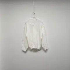 00 白 Vネック アンゴラ ニット M