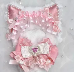 10cm ちびぐるみ ぬい服 着ぐるみ 推しぬい 猫耳 ピンク しっぽ付き パールチェーン #7