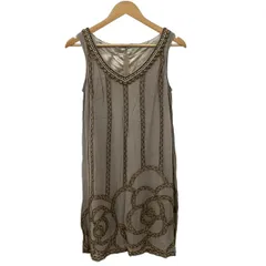 ダイアグラム ワンピース サイズ36 S レディース - ピンクベージュ クルーネック/ノースリーブ/ひざ丈/ビーズ/ビジュー/パール