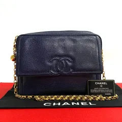 極 美品 カード シール有 2番台 CHANEL シャネル ココマーク キャビアスキン チェーン ショルダーバッグ ポシェット ネイビー 49334