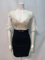 1879 DAZZY デイジー　キャバクラ　ドレス　フラワー刺繍　レース　タイト　フリル　ミニ　キャバドレス　S