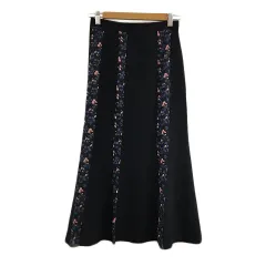 エーティー アツロウタヤマ A/T スカート フレア ロング ウール 花柄 切替 38 黒 ピンク ブラック