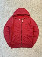 M ポロラルフローレン ネイビーポニー サーマル フーディー ジップアップ レッド