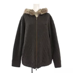 バーバリーブラックレーベル BURBERRY BLACK LABEL ジップアップパーカー ジャケット アウター フード ストレッチ ラビットファー ロゴ 4 グレー /BB