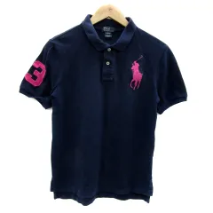 ポロ バイ ラルフローレン Polo by Ralph Lauren ポロシャツ 半袖 ポロカラー ビッグポニー 刺繍 L 14-16 紺 ネイビー ピンク /MA8 ■GY53 男の子